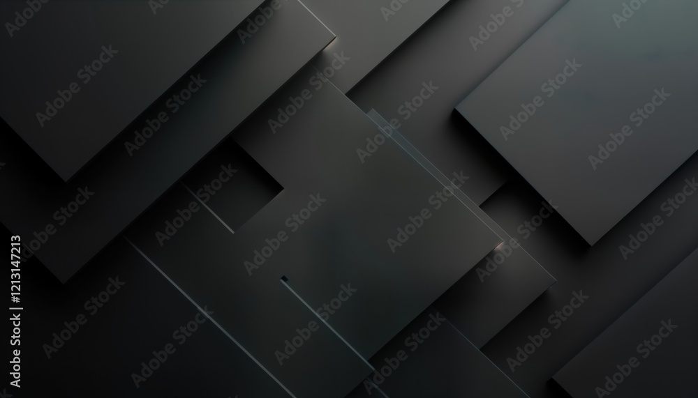 Poster abstract black geometric pattern with overlapping rectangles, subtle shadows. minimalist design evok