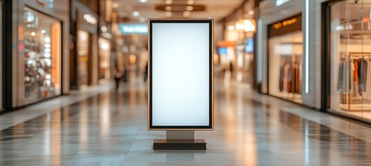 Blank Digital Signage, Vertical Advertising Billboard Mockup With Empty Screen In Shopping Mall