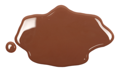 Spilled chocolate milk puddle isolated on white background, top view
