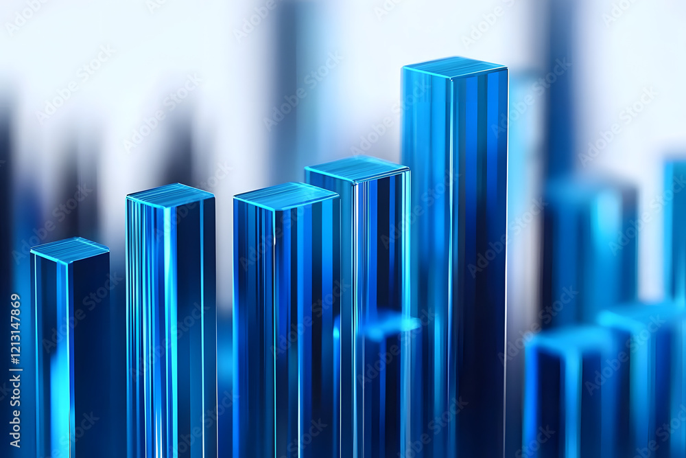 Poster abstract digital illustration displaying a bar chart with blue-colored bars on a transparent backgro