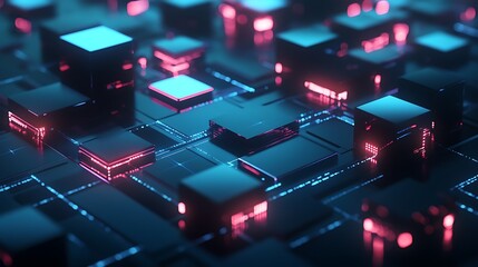 Digital blockchain technology with glowing links demonstrating advanced encryption systems