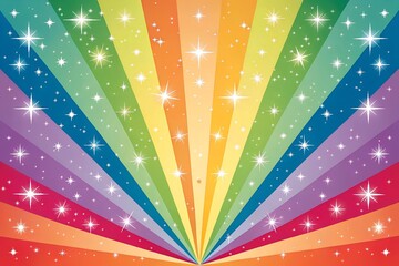 Rainbow sunburst background with glittering stars