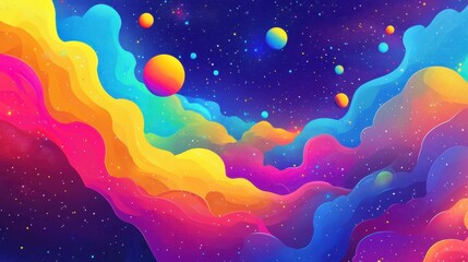 Vibrant Cosmic Cloudscape With Planets And Stars