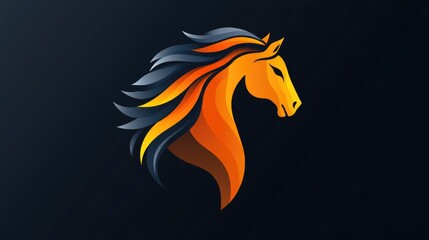 Vibrant abstract horse art: orange and black design on dark background. 2026 year horse according calendar