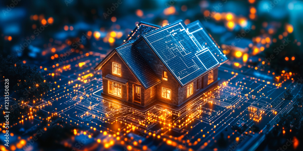 Poster innovative smart home with ai-driven automation and robotics enhancing modern living environments