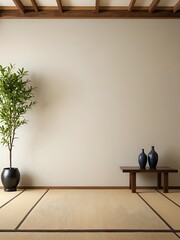 living room, interior design, with empty wall,  japanese style - Parete vuota in ambiente moderno - Empty wall light room interior - modern living room	