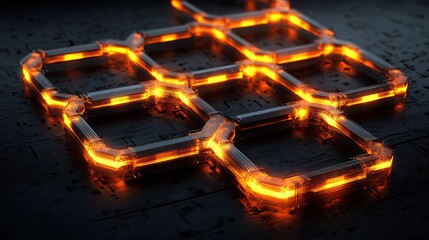 Concept of glowing blockchain links representing secure and advanced encryption methods