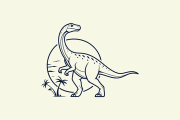 dinosaur logo line art vector illustration on isolated background
