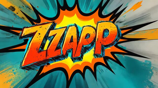 Dynamic comicstyle zapp explosion animation with vibrant colors and bold text effects