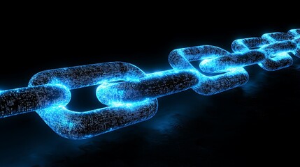 Glowing blockchain links representing advanced encryption technology for secure data transfer