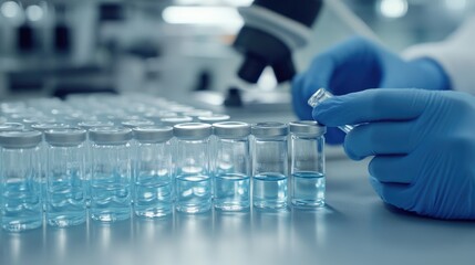 Working in micro labs to analyze human health in a hospital glare of orange light