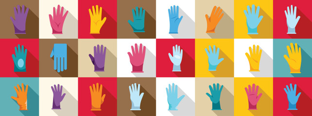 Nitrile gloves hand icons set. Various colorful medical gloves provide essential protection for healthcare professionals, ensuring hygiene and safety in medical environments