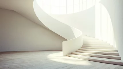 Fototapete Treppen Modern white spiral staircase, sunlight, interior, ascent  © Bejo Studio