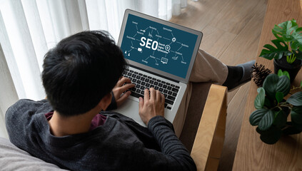 SEO search engine optimization for modish e-commerce and online retail business showing on computer...