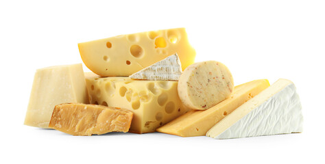 Different types of cheese isolated on white