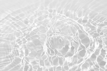 White water with ripples on the surface. Defocus blurred transparent white colored clear calm water surface texture with splashes and bubbles. Water waves with shining pattern texture background.