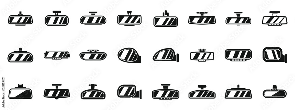 Poster rearview mirror icons set. set of car rearview mirror icons in simple style isolated on white backgr