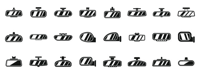 Rearview mirror icons set. Set of car rearview mirror icons in simple style isolated on white background