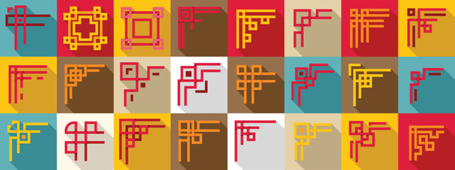 Chinese corner icons set. Intricate corner frame designs inspired by chinese lattice patterns, adding an ornate touch to various projects