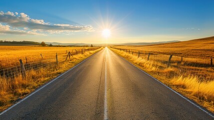 Naklejka premium Asphalt Road Leading Towards the Sunset