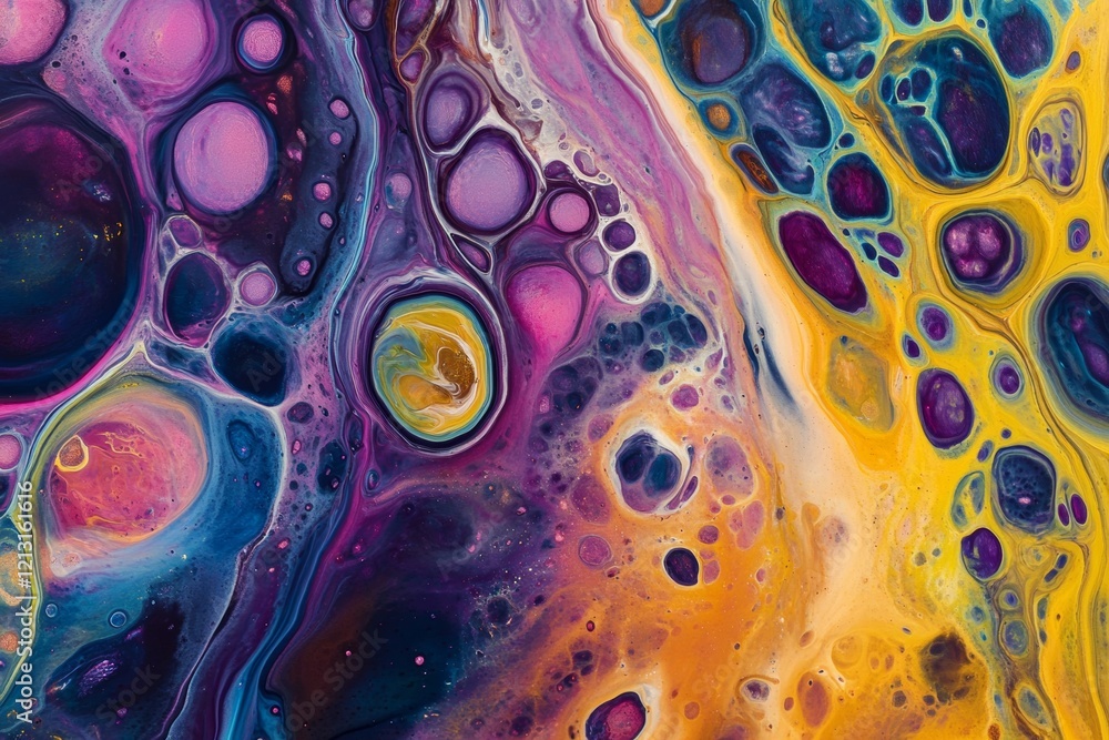 Poster this artwork showcases vivid swirling patterns created through acrylic pouring techniques, featuring