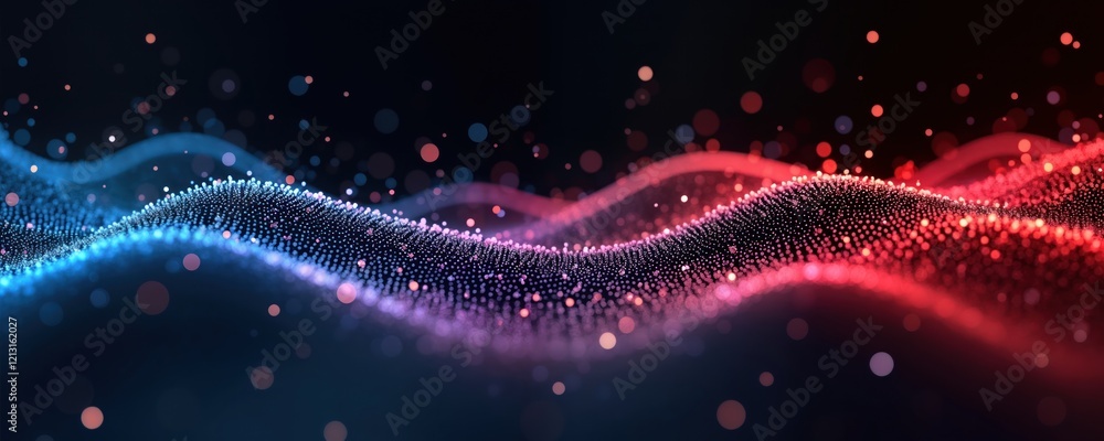 Leinwandbilder abstract tech background shows wave patterns with glowing blue, red dots. dynamic illustration creat