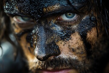 Obraz premium A person with a dirty face, reflecting a moment of struggle
