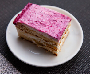 Homemade cake dessert with berries cream at plate, nobody