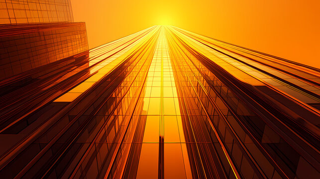 Zenith radiance: brilliantly illuminated, towering structures, upward momentum, golden hour, majestic. Zenith Tower. Illustration