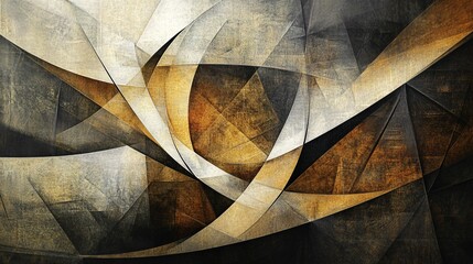 Abstract Gold Brown Black Geometric Canvas Art