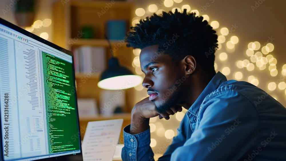Poster focused programmer in modern office environment