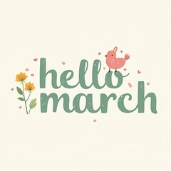 Hello March Illustration &ndash; Pastel Colors, Spring Theme