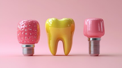 Pink background, dental crown, implant, tooth