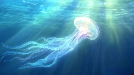 Naklejka premium Graceful jellyfish in sunlit ocean waters