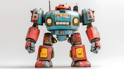 Fototapeta premium Vintage robot toy with retro detailing on a white background