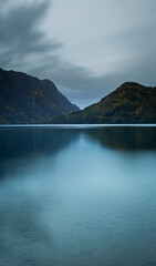 Dark overcast conditions on an Autumnal day at Bandak Lake in Tokke by the town of Dalen