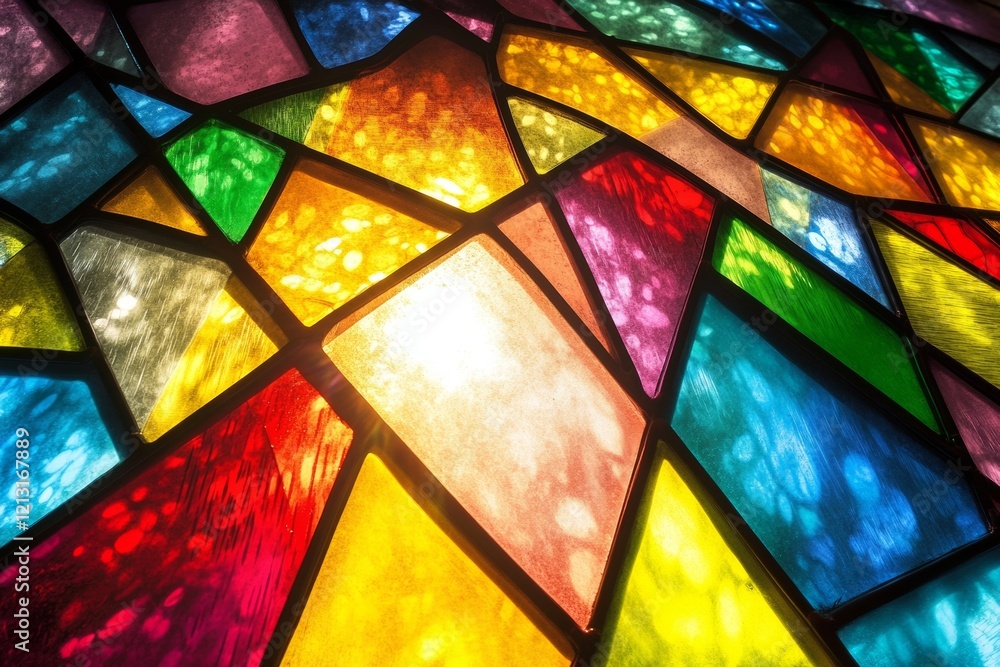 Poster a stunning array of colorful stained glass pieces captures sunlight, creating a dazzling display of 