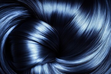 A close-up of smooth, shiny blue hair strands with a glossy finish.