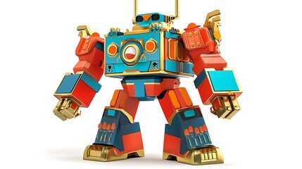 Fototapeta premium Retro toy robot isolated on a white background with colorful details