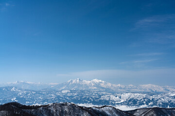冬の妙高山と火打山　山スキー　野沢温泉〜馬曲温泉ルートより