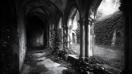 Fototapeta premium An abandoned altar beneath a full moon, where ancient runes glow faintly on the ground and the air is thick with an ominous presence.