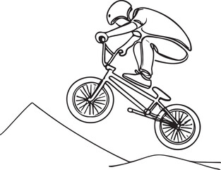 Fototapeta premium BMX Aerial Stunt Line Art | Dynamic Vector Illustration of Biker on Bike