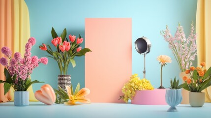 Floral arrangement with pastel backdrops