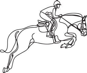 Horse Jumping with Equestrian Rider - Vector Illustration on White Background