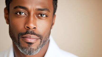 Obraz premium Intriguing Gaze: A close-up portrait of a confident man with a goatee, piercing eyes, and a determined expression. The subtle lighting enhances the intensity of his gaze.