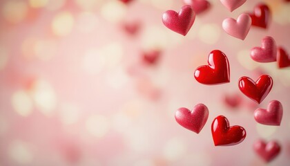 Obraz premium Romantic Red and Pink Hearts Falling Background Valentine s Day Design