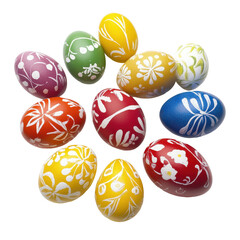 Fototapeta premium Easter Egg Collection: A colorful array of hand-painted Easter eggs with delicate floral designs, symbolizing spring, renewal, and celebration.