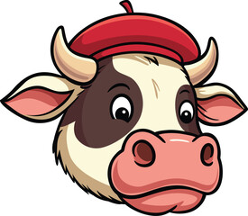 Cute cow with red beret