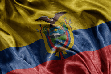 shine waving colorful realistic national flag of ecuador . macro shot