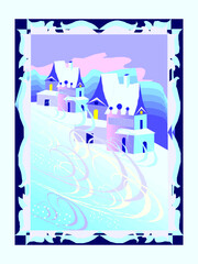 Winter Village Scene vector clipart illustration